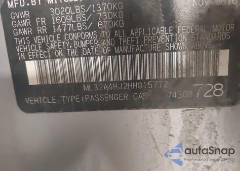 2017 Mitsubishi Mirage Se from USA, damaged, VIN ML32A4HJ2HH015772